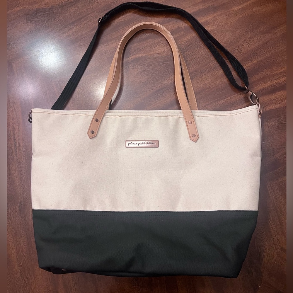 Petunia Pickle Bottom Diaper Canvas Bag, Large, Cream and Black